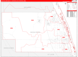 Sebastian-Vero Beach Metro Area Wall Map Red Line Style 2024